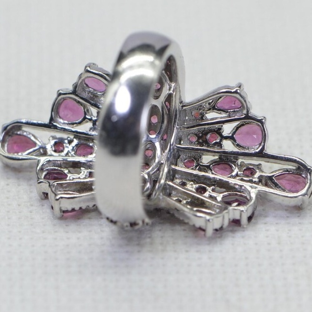 925 Rhodolite Garnet Pear Design Cocktail Ring - Picture 6 of 7